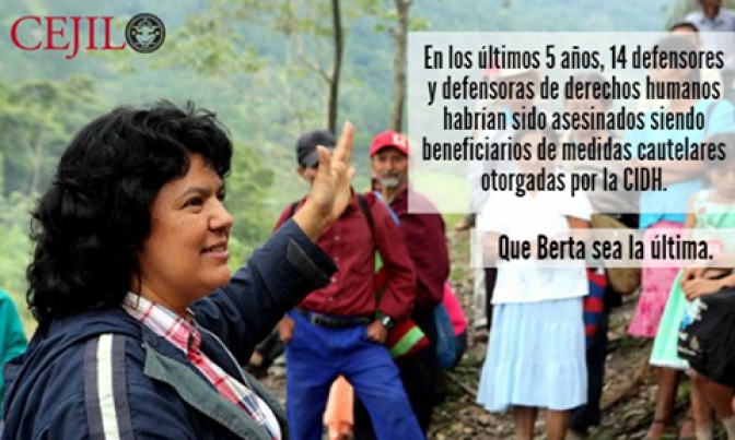 CIDH otorga medidas cautelares a la familia de Bertha Cáceres, a miembros del COPINH y  de Gustavo Castro