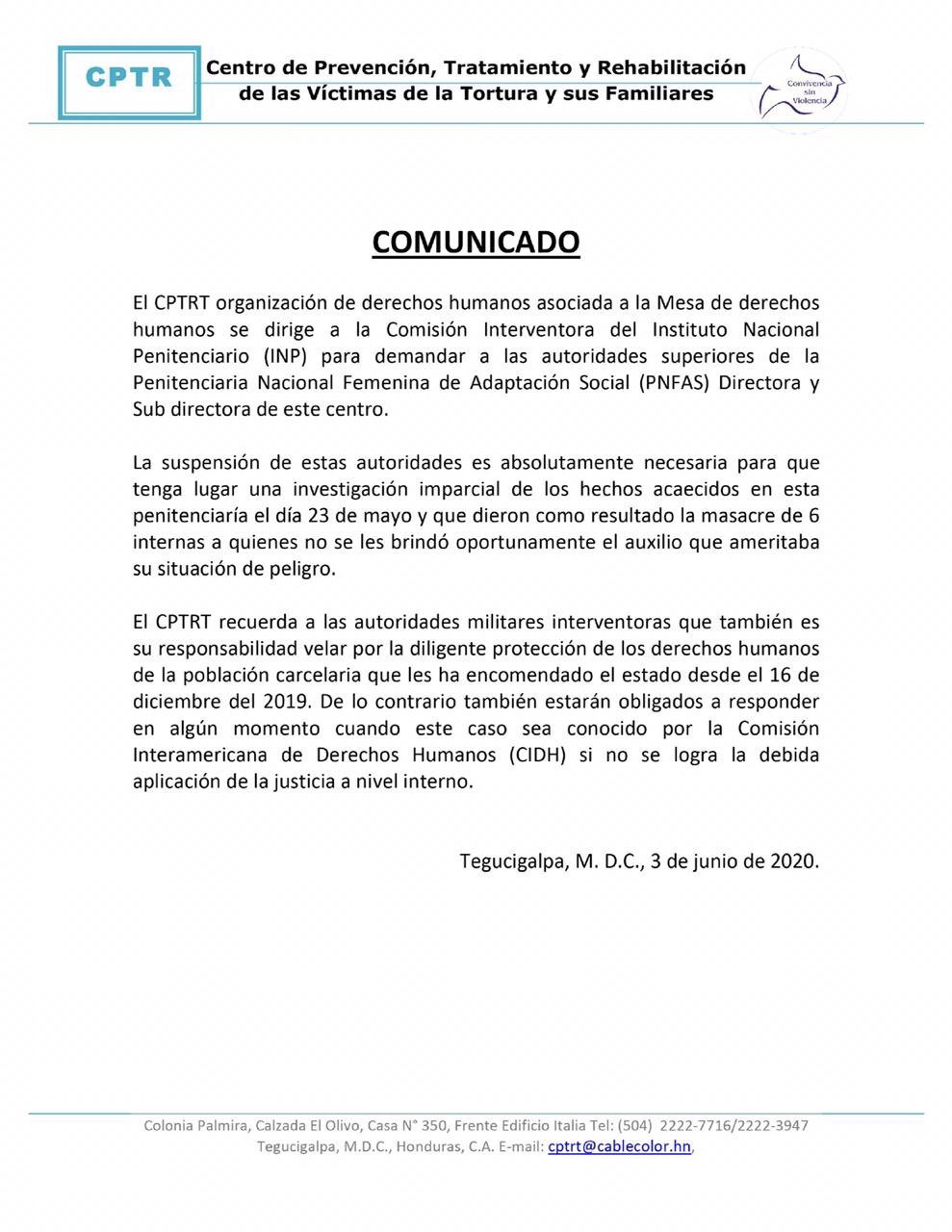 comunicado CPTRT suspension autoridades