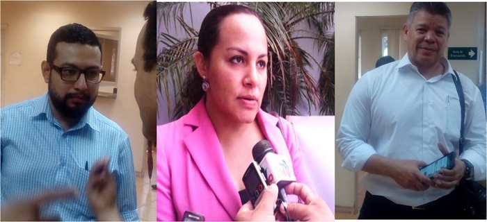 En la foto de izquierda a derecha: Abogados Mario Rojas, de C-LIBRE, Kenia Oliva de C-LIBRE y Omar Menjívar de la Coalicón contra la Impunidad, todos del equipo de abogados privados acusadores