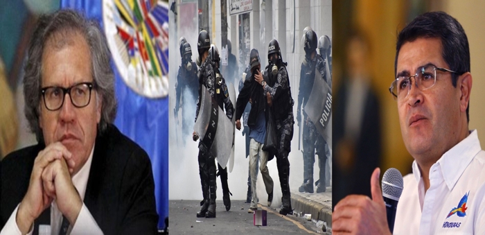 Mientras el presidente Juan Orlando Hernández habla de paz y diálogo inclusivo, el rechazo a la presencia de un delegado de la OEA para verificar la situación de derechos humanos por las represiones a manifestantes contra el fraude electoral, le deja muy mal parado.