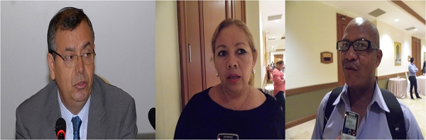 De izquierda a derechos: Guillermo López Lone-Coalición contra la Impunidad. Bessy Lizeth Mateo-Familiares de presos en  la cárcel de máxima seguridad denominada "El Pozo", en Ilama, Santa Bárbara, y Mario Miller-Plataforma de Incidencia Indígena