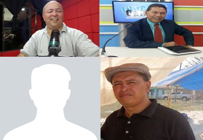 Las imágenes no estaban en el comunicado de RSF, son edición de pasosdeanimalgrande.com.- Fotos arriba: Periodistas Ariel D´Vicente y Anselmo Rubio. Fotos Abajo: Leonel Juárez hasta la foto ha retirado de su perfil de facebook , foto con rostro es la de Walter Ulloa
