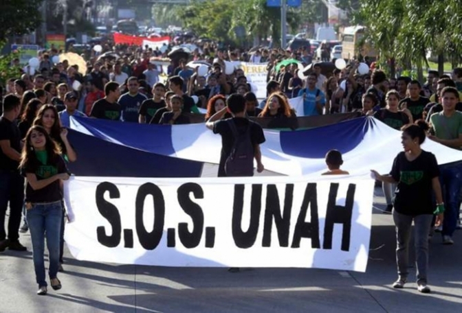 A student protest at The National Autonomous University of Honduras. 